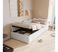 QMTXBYJ Lit Enfant 90x200 avec éclairage LED et Espace de Rangement hydraulique,Canapé lit 90x200 avec parois latérales interchangeables,Lit Rembourré avec Sommier à Lattes,Velours(sans Matelas)