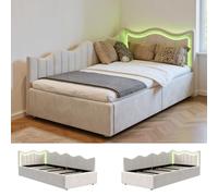 QMTXBYJ Lit Enfant 90x200 avec éclairage LED et Espace de Rangement hydraulique,Canapé lit 90x200 avec parois latérales interchangeables,Lit Rembourré avec Sommier à Lattes,Velours(sans Matelas)