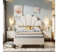 QMTXBYJ Lit rembourré, 90 x 200 cm, lit simple 90 x 200 cm, pour fille, cadre de lit avec tête réglable en hauteur en forme de fleur et sommier à lattes, en bois massif et velours