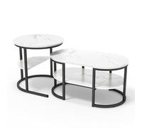 QMTXBYJ Lot de 2 Tables Basses gigognes, Table Basse Ronde en marbre, Table Gigognes de Salon avec Pieds en Métal Style Meuble Industriel, Tables d'appoint Ronde, (80x46x41CM+52x52x51 CM)