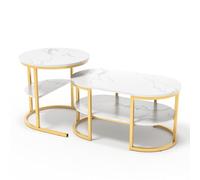 QMTXBYJ Lot de 2 Tables Basses gigognes, Table Basse Ronde en marbre, Table Gigognes de Salon avec Pieds en Métal Style Meuble Industriel, Tables d'appoint Ronde, (80x46x41CM+52x52x51 CM)