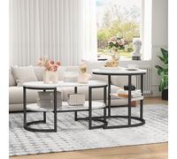 QMTXBYJ Lot de 2 tables basses rondes rectangulaires - Table de salon moderne avec aspect marbre - Table basse avec structure en métal - Table basse avec espace de rangement - Table d'appoint pour
