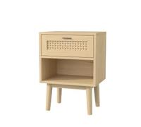 QMTXBYJ Lot de 2 tables de chevet modernes en rotin avec 1 tiroir et 1 compartiment de rangement ouvert - Table de chevet en bois - Table d'appoint pour chambre à coucher, salon, canapé - 40 x 30 x 55