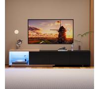 QMTXBYJ Meuble TV avec éclairage LED et 3 tiroirs - Meuble TV pour TV jusqu'à 65" - Meuble TV pour salon, salle à manger, chambre à coucher - 240 x 38 x 44 cm - Noir
