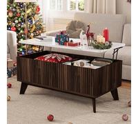 QMTXBYJ Table Basse Relevable avec Rangement, Table de Salon Moderne Industriel en Bois, Coffee Table avec Compartiment Caché et Texture Unique, Plateau Relevable 45-60 cm, for Bureau Salle à Manger