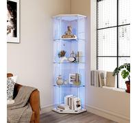 QMTXBYJ Vitrine d'angle en Verre avec éclairage LED,162cm Armoire de Collection en Verres à 4 Couches avec 1 Porte et Serrure, 5mm Verre trempé Transparent Armoir de Verres Debout pour Salon,Chambre