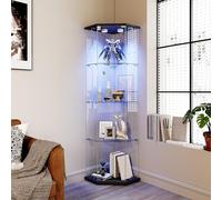 QMTXBYJ Vitrine d'angle en Verre avec éclairage LED, 162cm Armoire de Collection en Verres à 4 Couches avec 1 Porte et Serrure, 5mm Verre trempé Transparent Armoir de Verres Debout pour Salon,Chambre