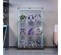 QMTXBYJ Vitrine en verre avec éclairage LED noir - 123,3 x 35 x 78,5 cm - Vitrine moderne en bois et verre - 3 couches et 2 portes - Vitrine en verre - Vitrine sur pied - Pour bureau, salon, cuisine