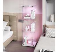 QMTXBYJ Vitrine en Verre avec LED, 124x78.5x35cm, Armoire de Collection Moderne en Verres à 3 Couches avec 1 Porte et Serrure, 5mm Verre trempé Transparent Armoir de Verres Debout pour Salon