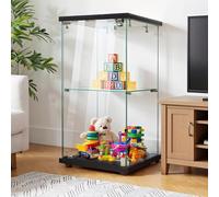 QMTXBYJ Vitrine en Verre avec LED, Armoire de Collection Moderne en Verre à 2 Couches avec 1 Portes et Serrure, 5mm Verre trempé Transparent Armoir de Verres Debout pour Salon, Chambre