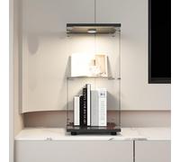 QMTXBYJ Vitrine sur pied en verre avec lumières - 86 x 40 x 36 cm - Moderne - Vitrine de collection - 2 étagères - Armoire de curiosités avec porte en verre - Noir
