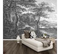 QMTZDQ Papier peint Rétro Noir Et Blanc Forêt Arbre Mural Salon TV Canapé Chambre Fresque,400x280cm