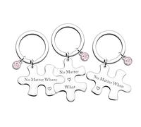 QMVMV Lot de 3 porte-clés puzzle pour meilleure amie, cadeau de relation longue distance, « No Matter Where What When » - Cadeau d'amitié pour couple, sœur, adolescente, remise de diplôme, Argenté.,