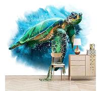 QMWZZV Papier Peint Toile 200x140 cm Tortue Verte Affiche Murale Géante Papier Peint Photo Décoration Trompe L'oeil Murale Poster Tableaux Muraux 3D Art Mural Moderne Décoration