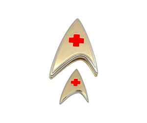 QMx Quantum Mechanix - Star Trek: Discovery - Enterprise Medical Badge and Pin Set, Multicolore, Taille unique, taille unique, Cuir, métal, argent, daim, alliage de zinc