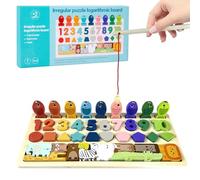 qmyawka Jouet Puzzle en Bois Montessori,Jouet en Bois Educatif,Jeu de Peche,Jeux Educatif 3 Ans,Apprendre à Compter et Les Couleurs Reconnaissance de Numéro Forme Puzzle
