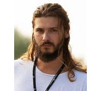 Qnbiar Homme Longue CuLong Cheveux Bouclés Ondulés Brun Perruque Synthétique Naturelle Fête Halloween Cosplay Perruque