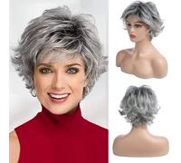 Qnbiar Perruque grise ondulée courte bouclée pour les femmes attendues naturelles cheveux synthétiques perruque alternative