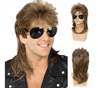 Qnbiar perruque mulet homme marron clair bouclé 70s 80s rétro Cosplay déguisement perruque Rocker Disco fantaisie spectacle perruques
