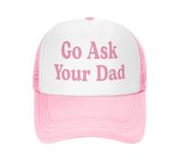 QNBUFOY Coton Confort Drôle Trucker Chapeaux pour Les Femmes Allez Demander À Votre Papa Filles Voyages Tendance Rose Été Personnalisé Casquette De Baseball Maille Chapeau De Mariée Cadeau