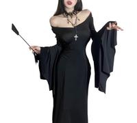 QNCLO Costume de nonne pour femme - Pour Halloween - Style gothique foncé - Noir 1