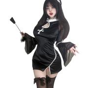 QNCLO Costume de nonne pour femme - Pour Halloween - Style gothique foncé - Noir 2