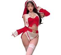 QNCLO Costume de nonne sexy pour femme - Robe de soubrette gothique - Lingerie d'Halloween (rouge)