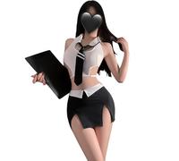 QNCLO Femmes Cosplay Sexy OL Secrétaire Vêtements Japonais Anime Aviateur Combinaison Sac Fesses Jupe Sous-vêtements (Noir Blanc1)