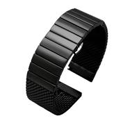 QNGMKBKTDZ Maille de requin de plongée en acier, 20/22/24mm, adaptée à la montre milanaise, Bracelet tissé à Double pression(B-Black,24mm)