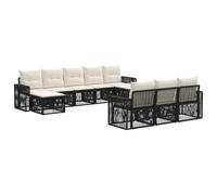 Qnhdfrt 10-Piece Modular Rattan Outdoor Sofa Set, Black and Cream
