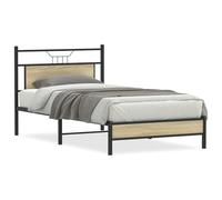 Qnhdfrt 100x190 cm Steel & Wood Bed Frame with Headboard, Sonoma Oak