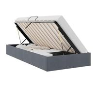 Qnhdfrt 100x190cm Velvet Hydraulic Lift Storage Bed Frame, Dark Gray | Features a metal slatted base with under-bed storage space ideal for adult and teen bedrooms.