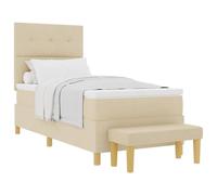 Qnhdfrt 100x200 cm Cream Fabric Box Spring Bed with Headboard
