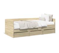 Qnhdfrt 100x200 cm Engineered Wood Daybed Frame with 3 Drawers Sonoma Oak