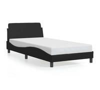 Qnhdfrt 100x200cm Single Bed Frame, Black Faux Leather with Headboard