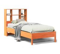 Qnhdfrt 100x200cm Solid Pine Bed Frame with Storage Headboard, Brown | Features a supportive slatted base and integrated headboard shelving, ideal for teens and adults.