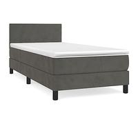 Qnhdfrt 100x200cm Velvet Box Spring Bed with Mattress, Dark Gray