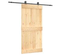 Qnhdfrt 100x210cm Solid Pine Sliding Barn Door with 200cm Black Rail