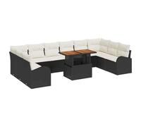 Qnhdfrt 11-Piece Black Rattan Patio Sofa Set with Acacia Wood Table