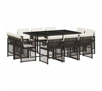 Qnhdfrt 11-Piece Brown PE Wicker Patio Dining Set with Cushions | Includes one 65" x 42" tempered glass table and 10 chairs, ideal for backyard and deck dining.