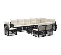 Qnhdfrt 11-Piece PE Rattan Modular Patio Sofa Set, Black & Cream