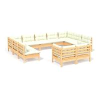 Qnhdfrt 11-Piece Solid Pine Wood Modular Patio Sofa Set | Features cream cushions and customizable corner and middle seats to fit your backyard, balcony, or terrace layout.
