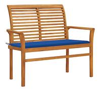 Qnhdfrt 112cm Solid Teak Wood Garden Bench with Royal Blue Cushion