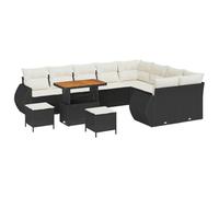 Qnhdfrt 12-Piece Modular Rattan Patio Sofa Set, Black and Cream