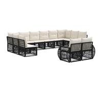 Qnhdfrt 12-Seater Modular PE Rattan Patio Sofa Set, Black and Cream
