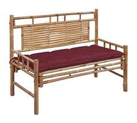 Qnhdfrt 120cm Bamboo Garden Bench with Backrest & Wine Red Cushion
