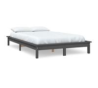 Qnhdfrt 120x190 cm Solid Pine Wood Bed Frame with Slats, Gray | Features a modern rustic design for adults, supporting standard mattresses without a box spring.