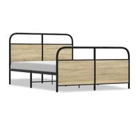 Qnhdfrt 120x190 cm Wood & Steel Bed Frame with Headboard, Sonoma Oak
