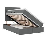 Qnhdfrt 120x200cm Hydraulic Storage Bed with Mattress, Dark Gray Fabric | Includes a mattress topper and slatted base, featuring side-lift under-bed storage for space-saving adult bedrooms.