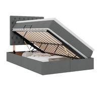 Qnhdfrt 120x200cm Storage Bed with Mattress and Topper, Dark Gray | Features a side hydraulic lift for under-bed space, an upholstered headboard, and supportive wooden slats.